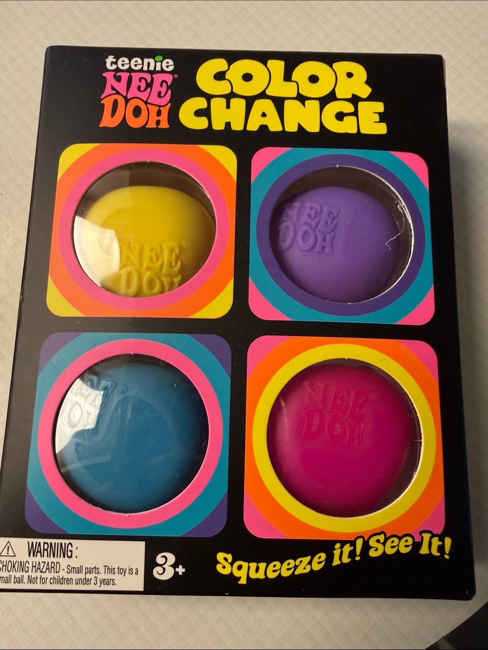 Nee doh teenie Color Change Squishies| pack of 4- Yellow, Purple, Blue, Pink